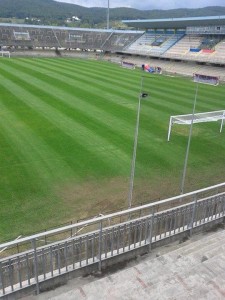 Il nuovo manto erboso dello stadio di contrada Selva Piana nella foto postata su facebook dal presidente Giulio Perrucci