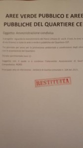 Il timbro 'RESTITUITA' sotto il contratto tra le associazioni e il Comune