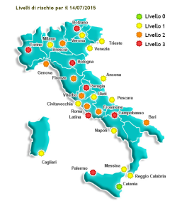 Mappa del caldo per i prossimi tre giorni. Su Campobasso bollino rosso