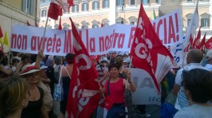 Il presidio della Cgil a Roma