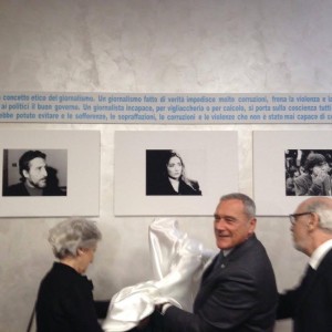 Il Presidente del Senato, Grasso, all'inaugurazione a Roma della sede dell'Ordine dei Giornalisti