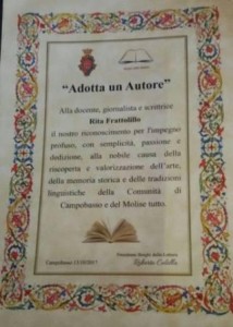 Attestato Adotta un Autore a Rita Frattolillo